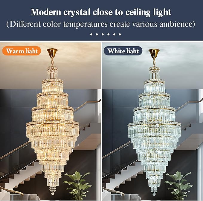 YYJLX Modern Crystal Chandelier 22 Light Extra Large Long Chandelier for High Ceiling Luxury Gold Hanging Pendant Light for Staircase Foyer Entryway