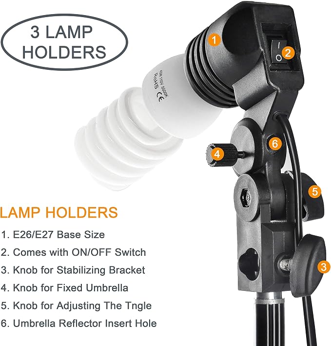 EMART Umbrella Photography Lighting Kit with 45W 5500K Bulb for Studio | 33" Shoot Through & Reflective Photography Umbrella, Tripod Stand, Full Spectrum Bulbs for Video Recording, Portrait, Podcast