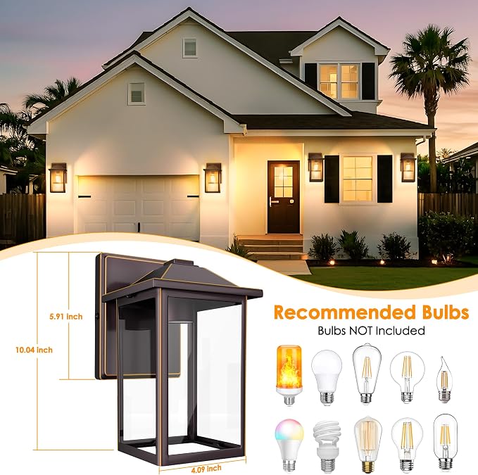 Outdoor Wall Light Fixture, Exterior Waterproof Porch Lighting | Large Oil Rubbed Bronze Patio Wall Lantern, Anti-Rust, Clear Glass, E26 Socket, Wall Mount Sconce Lighting, Front Door Light