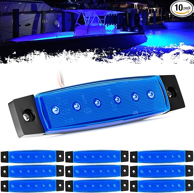 PSEQT LED Boat Interior Lights Marine Courtesy Light Strip Deck Transom Cockpit Navigation Lighting Waterproof for Fishing Pontoon Kayak Yacht Sailboat (Blue 10Pcs)
