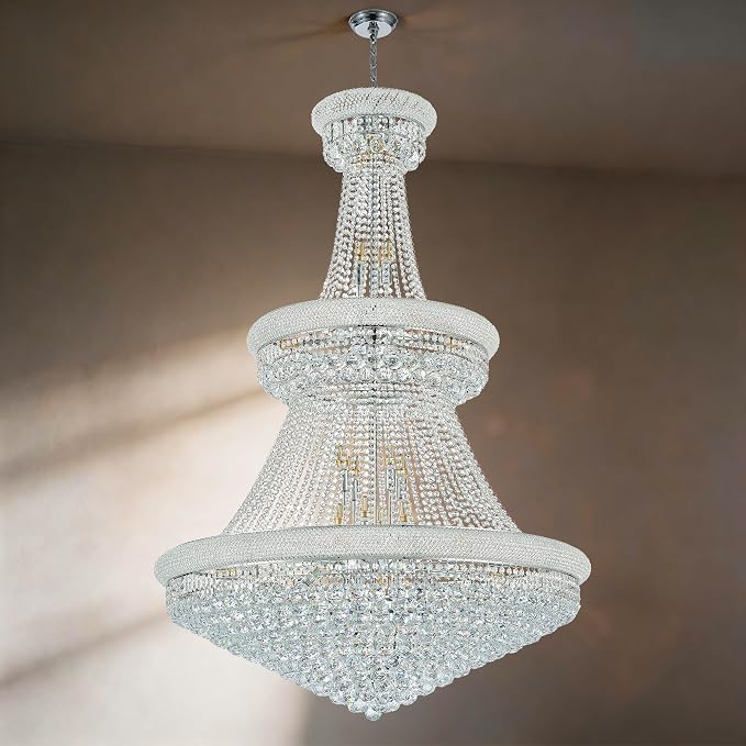 36-Lights High Ceiling Chandelier, 42'' W Modern Chrome Crystal Chandeliers Large Foyer Chandelier Fixtures for Staircase, Living Room, Hallway Entryway, Silver