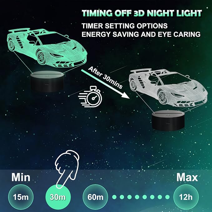 Ammonite Race Car Gifts,3D Car Lamp with Remote Control 16 Colors Changing and Timing Function, Party Supplies Holiday Xmas Birthday Gifts for Kids Child Teen