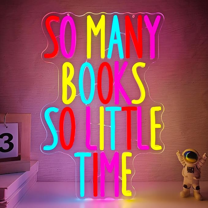 So Many Books So Little Time Neon Sign Classroom LED Sign for Wall Decor USB Powered Reading Neon Light Sign for Library Reading Room Colorful Light Up Books Sign for Teacher Classmate Study Neon Wall Art Gifts
