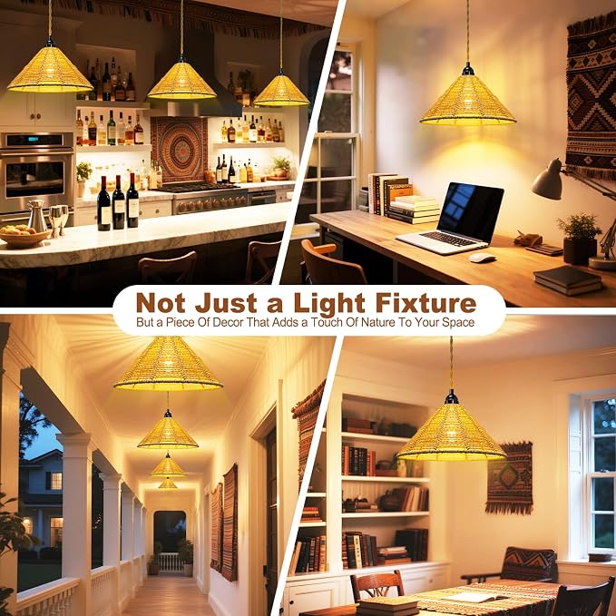 Maliralt Hanging Lamps Rattan Pendant Light - 16.4ft Plug in Cord Hanging Light Fixture Plug Into Wall Outlet Pendant Lighting with On Off Switch for Bedroom Living (Industrial Shade)