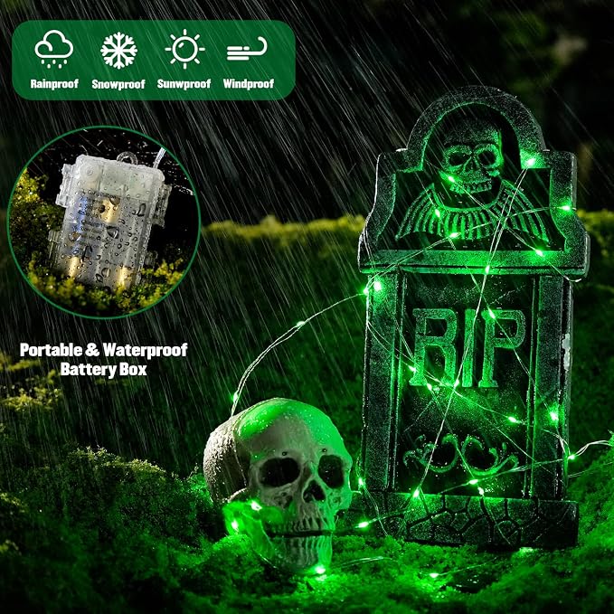 JMEXSUSS 2 Pack Green Fairy Lights Battery Operated, Total 400 LED 132ft | With Remote, Timer, Waterproof, 8 Modes Twinkle String Lights for Halloween, Tree, Mantel, Garden, Yard, Bedroom, Xmas Decor
