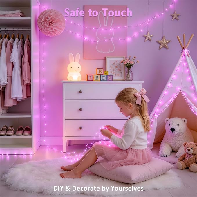 JMEXSUSS Pink Fairy Lights Plug in, 33ft 100 LED Pink String Lights Indoor | Pink Twinkle Lights for Kawaii Gaming Girl Setup, Dorm Birthday Decor, Aesthetic Room Decor for Teen Girls,Gift for Her