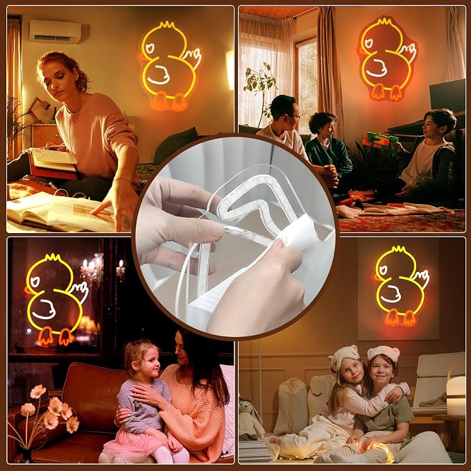 JEDAEMEN Duck Off Neon Signs for Wall Decor Yellow White LED Light Sign | Duck LED Sign Neon Lights Preppy Room Decor Light Up Sign for Birthday Party Decoration USB Powered