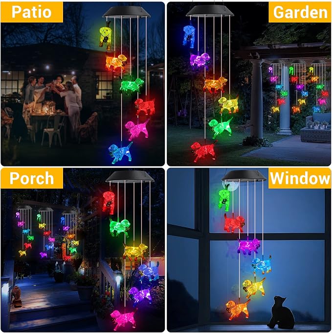 Toodour Solar Wind Chime, Color Changing Wind Chimes Dog | LED Decorative Mobile, Gifts for Mom Grandma, Waterproof Outdoor Decorative Lights, Garden, Patio, Yard, Window Outdoor Decor