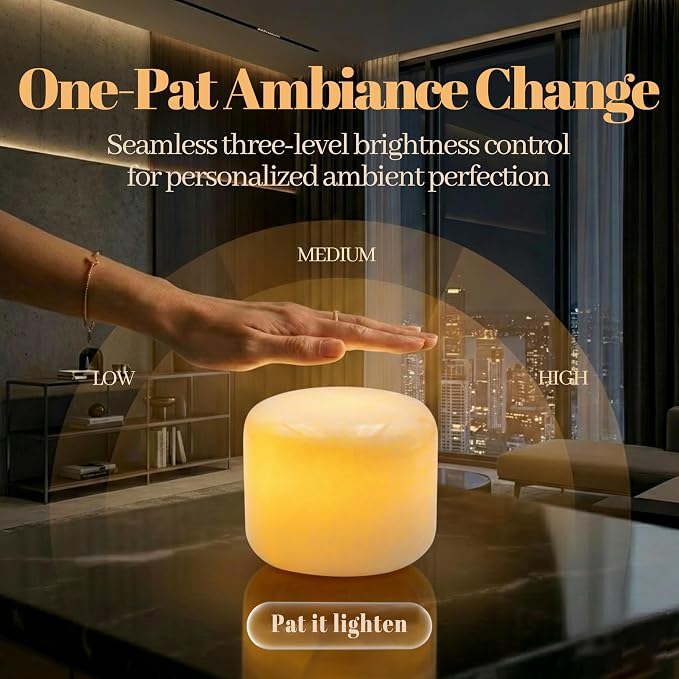 Marmor Marble Lamp Table Lamp Unique Stone Touch Lamp Pat Lamp Type-C 3 Way Bedside Lamp Ambient Light Bedroom Stands Night Light Decorative LED Warm Portable Lamp Rechargeable(Peach Jade)