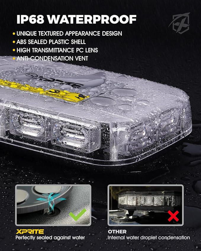 Xprite Upgraded 12" 72LED Rooftop Mini Strobe Lights, Emergency Safety Flashing Beacon Light Bar with Magnetic Base for 12V-24V Construction Vehicles, Trucks, Snow Plow, Postal Car (Amber/Green)