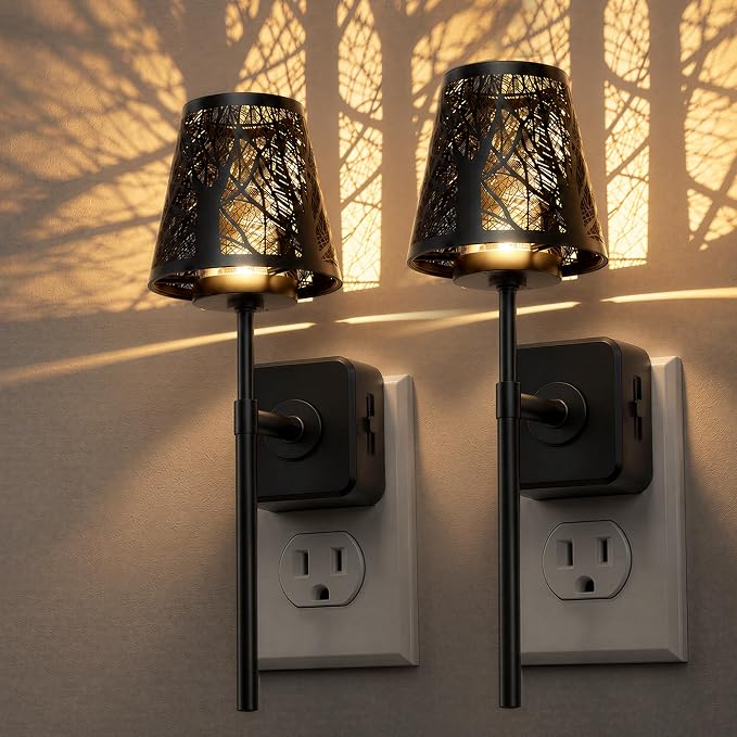 L LOHAS LED Night Lights Plug into Wall, Decor Metal Crafted Night Light | 2 Pack Dusk to Dawn Sensor Vintage Nightlight, 0-100LM Dimmable, for Bedroom Living Room Hallway