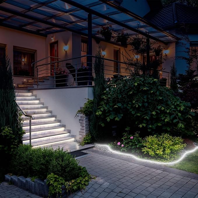 Neon Rope Lights 32.8ft, 6000K White Dimmable LED Strip Lights, 24V Flexible Cuttable IP67 Waterproof LED Rope Lights for Bedroom Indoor Outdoor (Power Adapter Included)