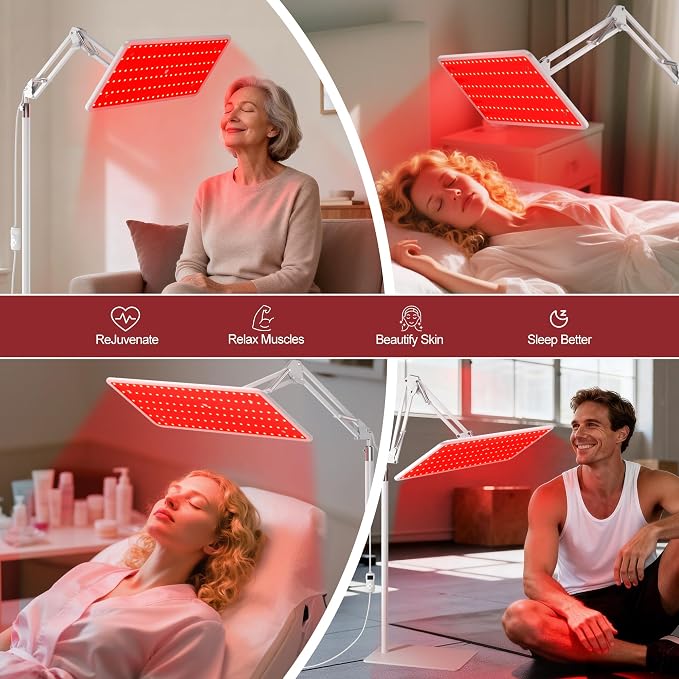 Morfone Red Light Therapy for Body Face Tri-Wavelength 660nm, 850nm, 940nm | LED Infrared Light Therapy Lamp Panel with Adjustable Stand Protective Glasses, Home Use, Gift for Women Girl, White M