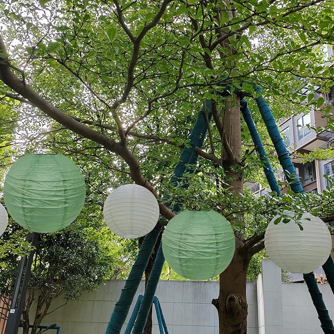 12 Inch Sage Green Paper Lanterns Party Decorations, Hanging Paper Lanterns for Rustic Party Bridal Shower Wedding Birthday Party Supplies(Set of 5, Sage Green)