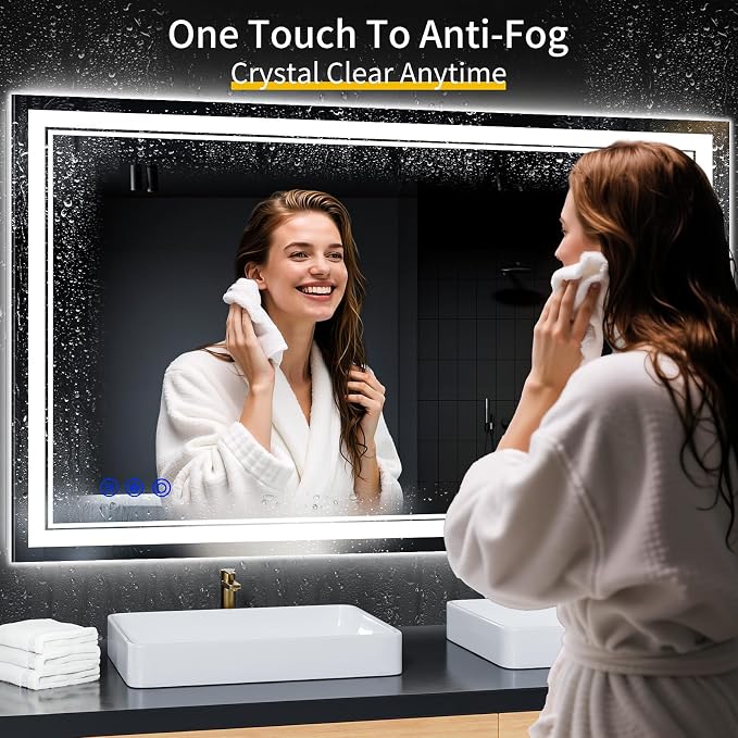 50"x30" LED Bathroom Mirror with Lights,Anti-Fog,3 Color Modes