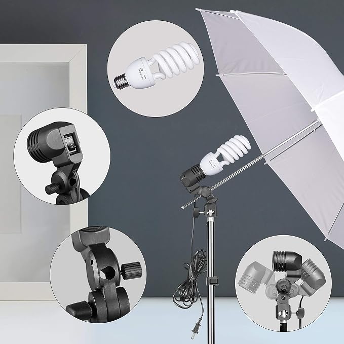 EMART Umbrella Photography Lighting Kit with 45W 5500K Bulb for Studio | 33" Shoot Through & Reflective Photography Umbrella, Tripod Stand, Full Spectrum Bulbs for Video Recording, Portrait, Podcast