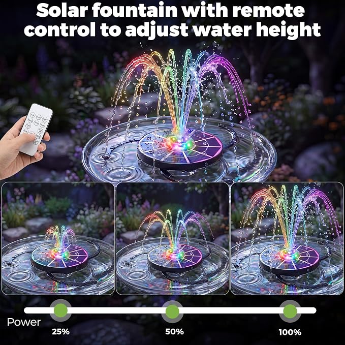 AISITIN 4W Solar Bird Bath Fountain with Lights, Rechargeable Floating Solar Water Pump with 2200mAh Battery & Upgraded Glass Panel, 2026 LED Outdoor Fountain for Garden, Pond, Pool & Patio