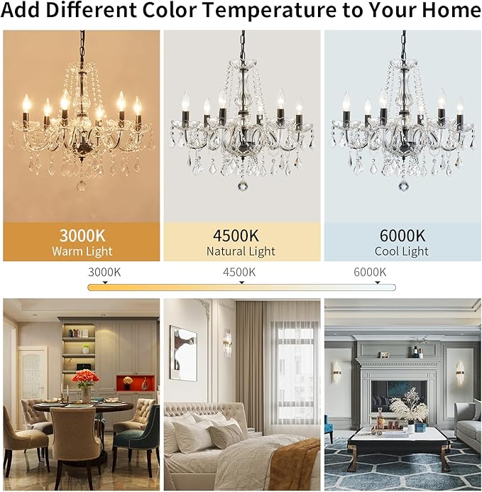 Crystal Chandelier Light Fixture, Modern K9 Crystal Chandeliers for Dining Room, 6-Lights Black Ceiling Light, Adjustable Hanging Pendant Light Fixture for Living Room Entryway Kitchen Island Hallway