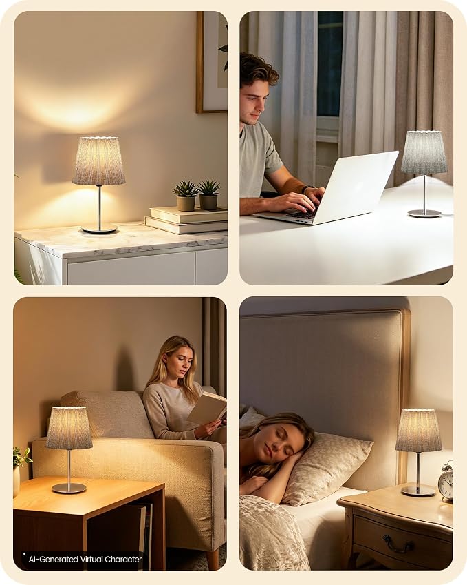 Small Bedside Table Lamp, Dimmable Table Lamp with 3 Adjustable Color Temperatures, Nightstand Lamp with a Dimmable Bulb, E26 Base, for Bedroom, Study, Desk, Gray and Glossy Gray PSH15TL05