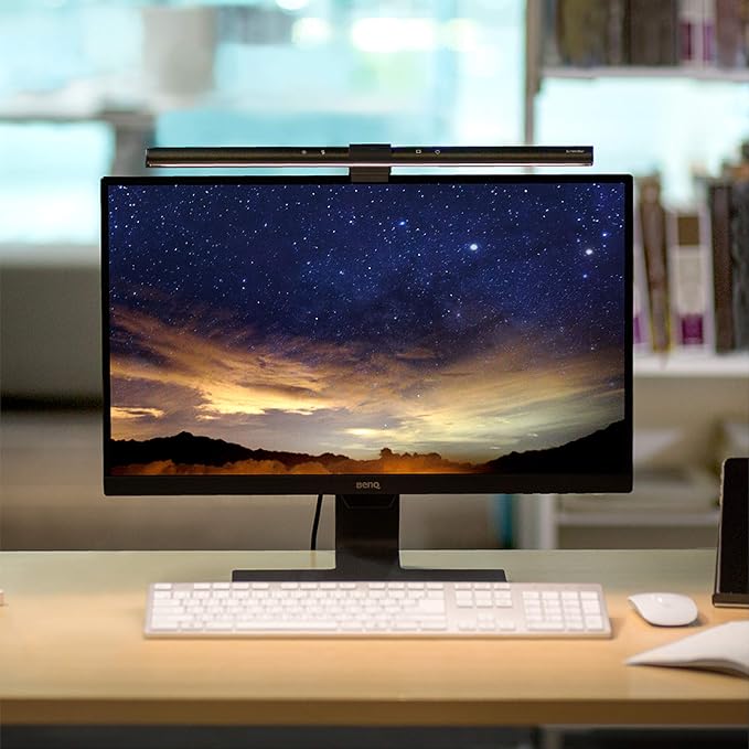 BenQ Screenbar E-Reading LED Computer Monitor Light Lamp with Auto-Dimming and Hue Adjustment Features, Matte Black USB Powered Office Lamp (ScreenBar_Black) Complements with Backlight/RGB setups
