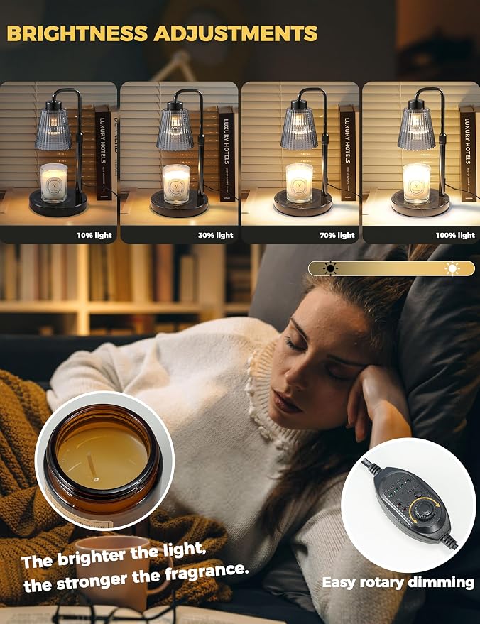 Marble Candle Warmer Lamp Green with Cycle Timer, Dimmable Wax Melt Warmer | 24h Cycle Timer Dimmable Wax Melt Warmer with 2 Bulbs, Fall Decor for Home Living Room Halloween Decorations Gifts for Mom