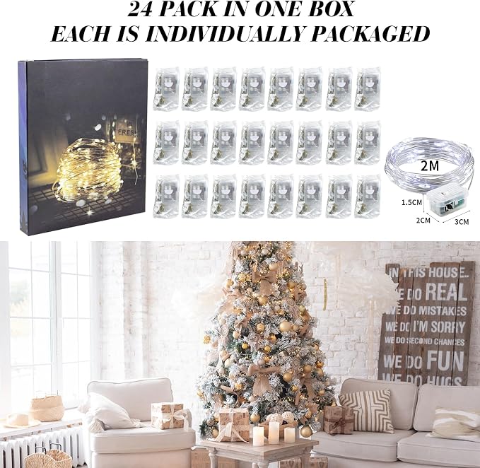 ZGWJ 24 Pack White Fairy Lights, Mini String Lights | Battery Operated 7 FT 20 LED Waterproof 3 Modes for DIY, Parties, Wedding, Halloween, Christmas Decoration