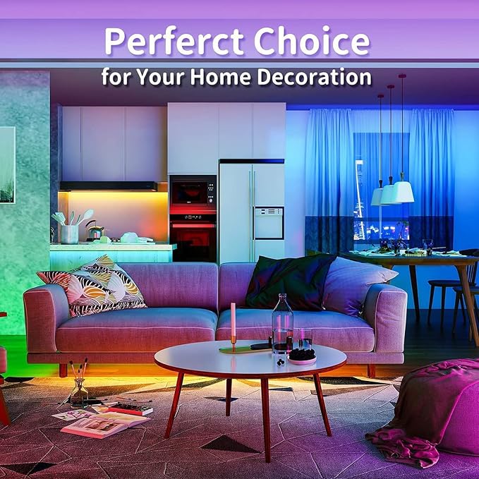 REEMEER Led Lights 100ft Smart APP Control Music Sync Strip Lights RGB Color Changing Strips with Remote, for Bedroom Kitchen and Party