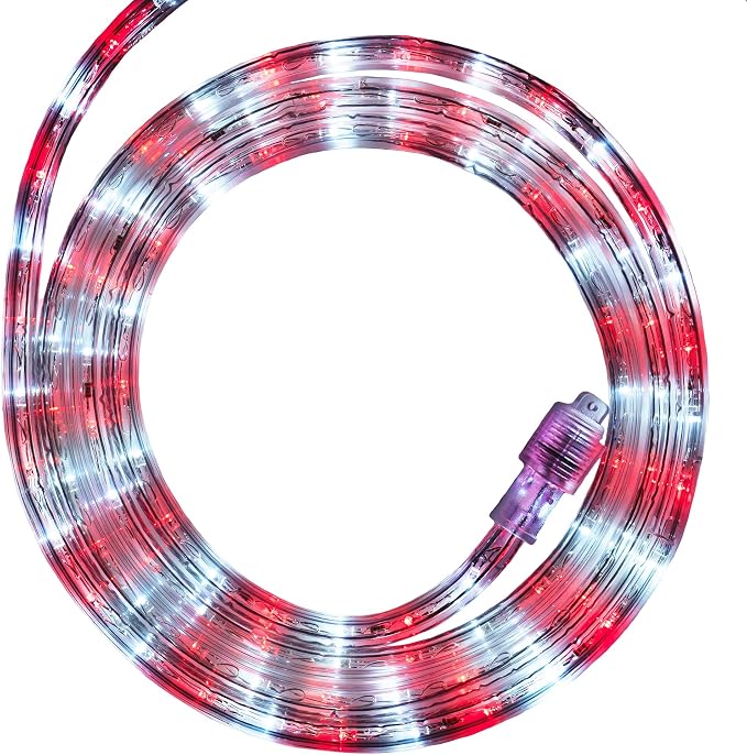 Wintergreen Lighting 18' Red and Cool White LED Rope Lighting, Christmas Outdoor Light Décor LED Rope Lights -120V, ½ Inch, 2-Wire