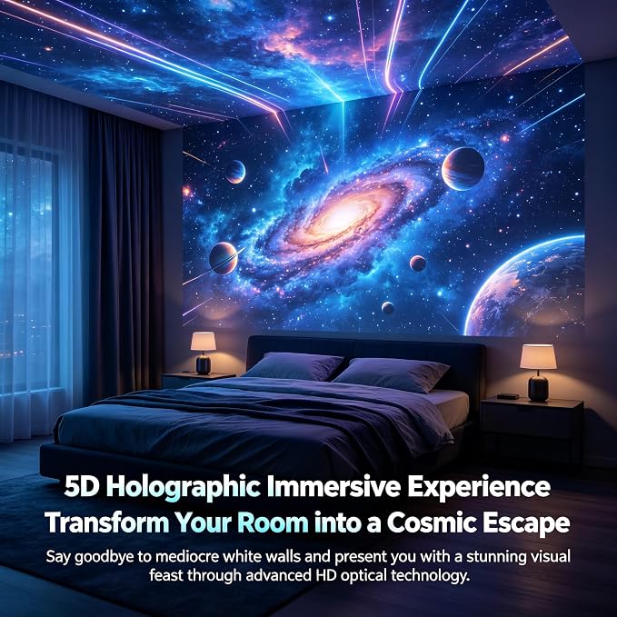 2026 Upgraded 5D Holographic Galaxy Ocean Projector, 2-in-1 Night Light Projector with 24 Films, 360° Flexible Gooseneck Touch Control Dimmable USB Plug & Play Star Lamp for Bedroom (24, white)