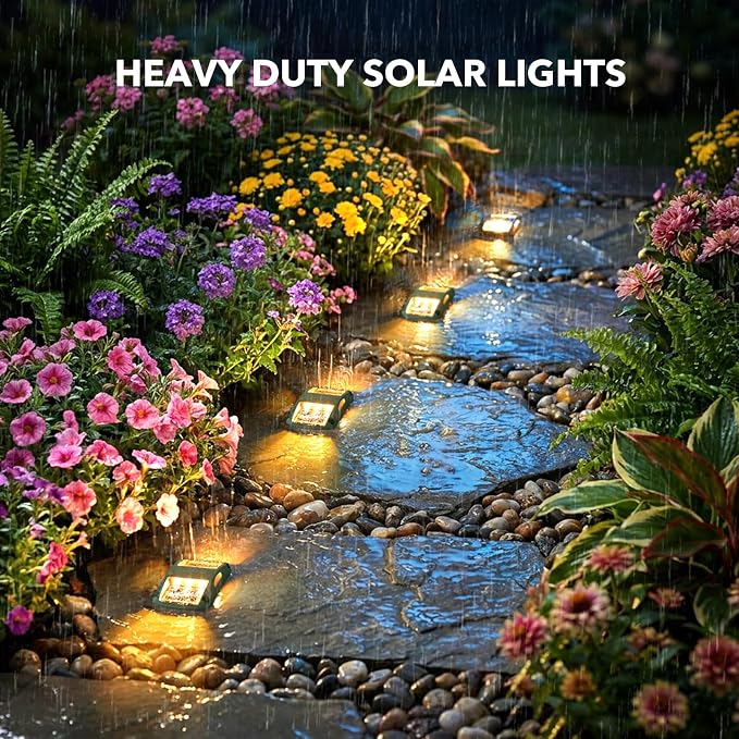 AGPTEK Solar Driveway Lights 12 Pack, Outdoor Deck Dock Marine Waterproof | LED Solar Powered Driveway Marker Lights for Warning Step, Sidewalk, Pathway, Garden, Yard (Warm White)