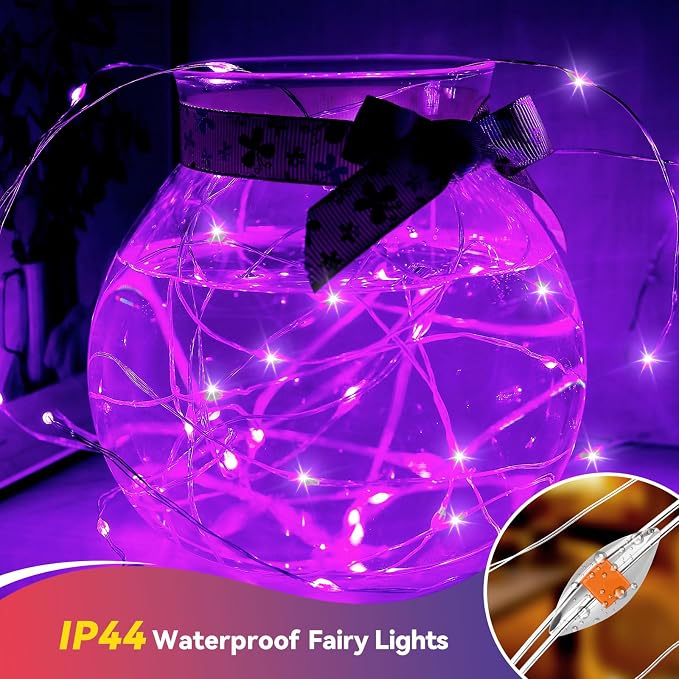 LitHome 4 Pack Purple Fairy Lights Battery Operated, Each 20 FT 60 LED | Halloween Twinkle Lights Battery Operated 2 Modes, Waterproof Fairy String Light for Party Wreath Garland Table Decor