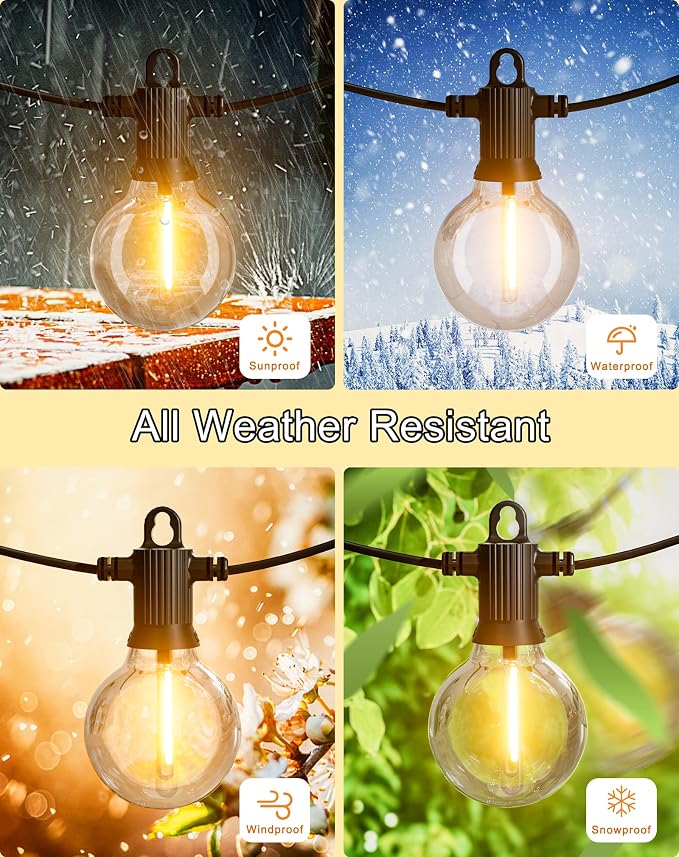 Zuske Outdoor String Lights, 200FT Patio Lights with 100 Shatterproof G40 Globe Bulbs(4 Spare), Waterproof Connectable Dimmable LED Hanging Lights for Outside Backyard Porch Balcony Gazebo (100FT x 2)
