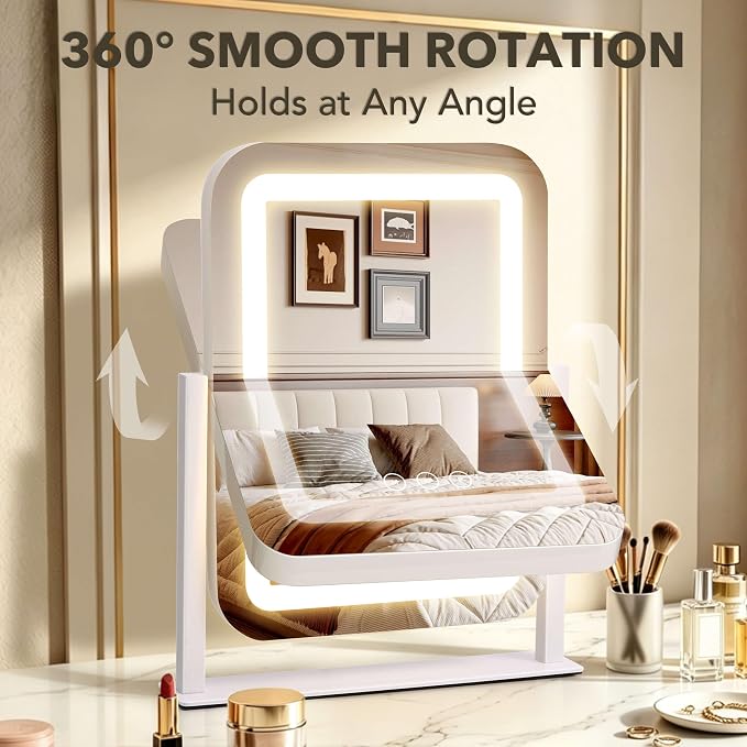 Vanity Mirror with Lights, 12"×13.9" Makeup Mirror with LED Lights, Lighted Makeup Mirror with Smart Touch Control & 3 Dimmable Color Modes, Mirror with Lights for Desk, Bedroom, Dressing Room