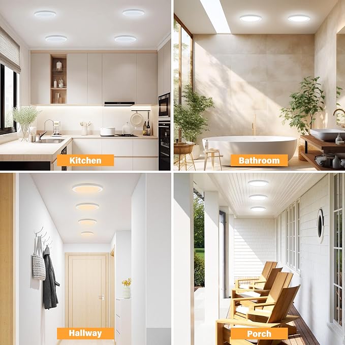 ETL 7 inch LED Flush Mount Ceiling Light Dimmable,Ultra Slim Round Flat Ceiling Lights 2700K/3000K/3500K/4000K/5000K,Modern Ceiling Lamp for Closet,Kitchen,Bathroom 7inch-6 Pack(White-5CCT)