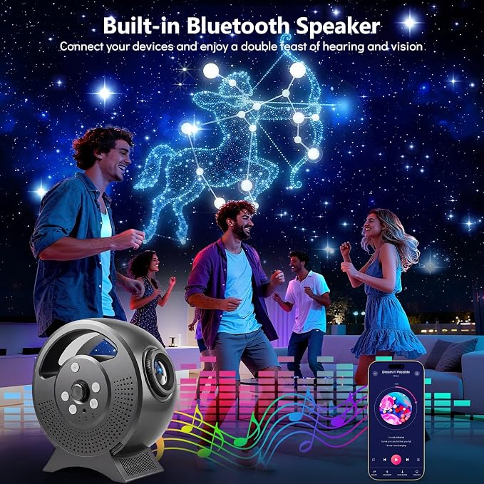 Rossetta 3D Galaxy Projector, 60 Scenes Star Light Projector for Bedroom | Adjustable Focal, Bluetooth Speaker, Timer & Remote Control, Planetarium Projector for Room Decor, Party Gift for Kids Adults
