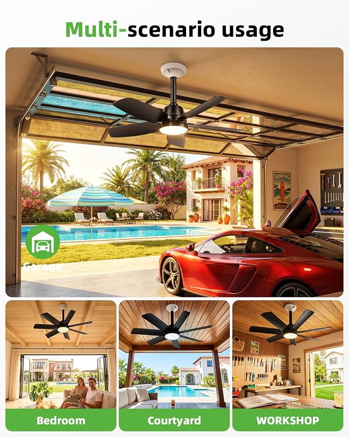 28 Inch Socket Fan Light with Remote Control, Screw in E26/E27 Ceiling Fan with LED Light, 3000-6000K Dimmable Color Temp, 6 Speeds, Timer, for Bedroom Kitchen Living Room Garage, 2-Black