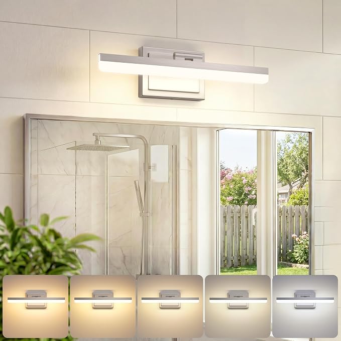 VOLISUN Modern Bathroom Vanity Light 15.7 inch, Rotatable, 20W Dimmable 5CCT Led Bathroom Light Fixture Over Mirror, Brushed Nickel Bar Vanity Light for Bathrooms Mirror Restroom-ETL Certificated