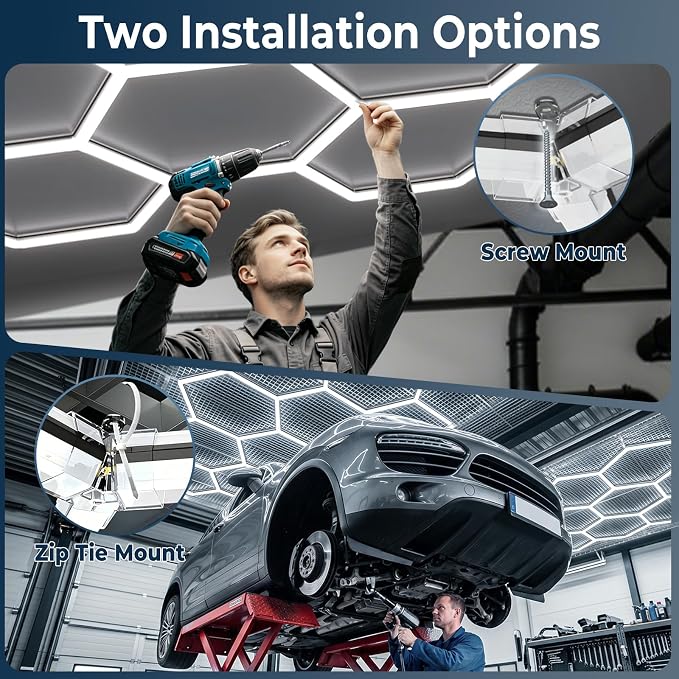 322W Hexagon LED Garage Lights 2026 Updated, 11 Grids 1.3-inch Widened Light Surface, Thickened-PC Shell, Hex LED Lighting for Garage, Car Detailing, Gym, Workshop, Basement