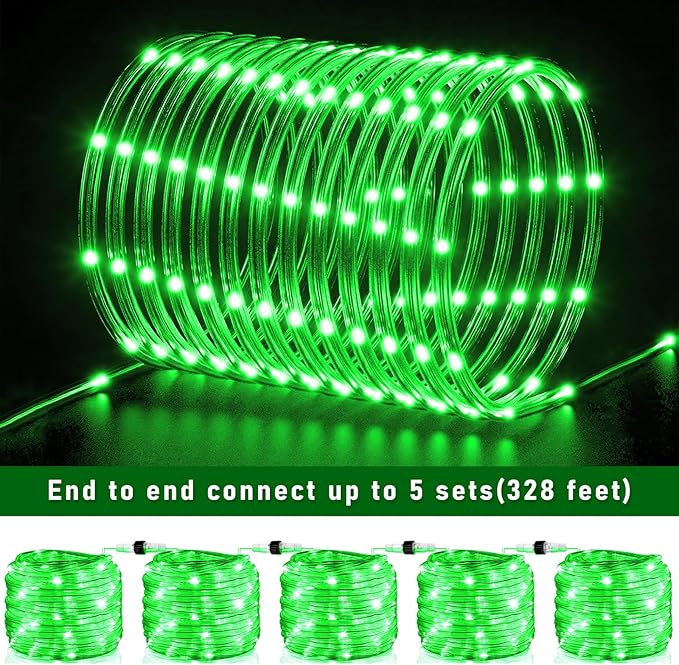 66FT 200 LED Rope Lights Outdoor Waterproof, Connectable Rope Lights for Outside with 8 Modes, Plug in String Lights for Indoor Fence Patio Garden Trampoline Deck Pool Decorations - Green