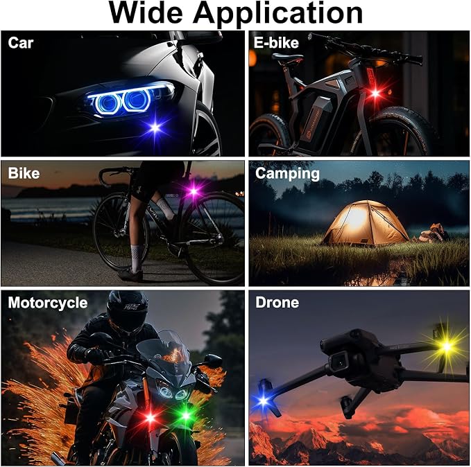 4PCS Wireless LED Strobe Lights with Remote Control, 8 Colors USB Charging Waterproof Anti-Collision Led Emergency Warning Lights for Car Motorcycle Drone Aircraft Bike