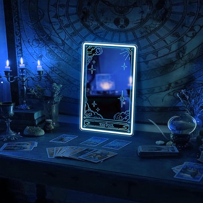Kavaas Tarot Mirror Neon Sign - Ice Blue Mystical LED Neon Light for Occult Room Wall Decor, Witchy Art Spiritual Room Decor, Best Gifts for Fortune Teller, Tarot Enthusiast