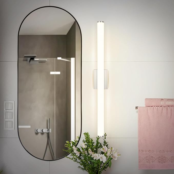 ASD 36" LED Linear Vanity Light Fixture, Modern Bathroom Sconce — 3 Color 3000K-5000K, Dimmable, 30W 2100LM, Energy Star & ETL Listed — Over Mirror Makeup Slim Bar for Bedroom, Cabinets — Nickel