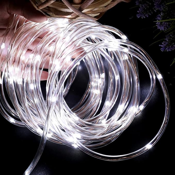 Lighting EVER 33ft Thin Rope Lights Outdoor Waterproof, 6000K Cool White | 1/4" Pencil-Thin Clear Tube, 100 LED Copper Wire Lights, Plug-in Outdoor Decor for Railing Fence Balcony, Not Connectable
