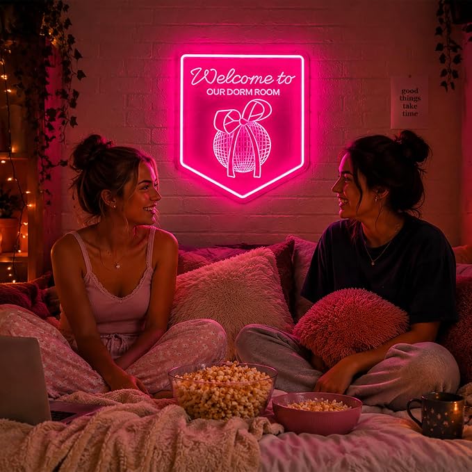 Neon Sign, Dorm Room Neon Signs for Wall Decor LED Signs Neon Light | Welcome to Our Dorm Room Neon Sign for Bedroom, College Dorm Decor, Party, Club, Home Decor, Pink Decor, Gift, USB Powered