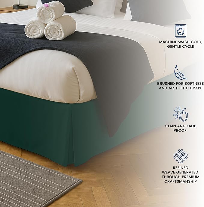 Queen Bed Skirt, Hides Under-Bed Storage 16 Inch Drop, Pleated, Emerald | Easy Fit Design, Shrinkage & Fade Resistant, Hotel Style, Microfiber Durable Fabric, Machine Washable