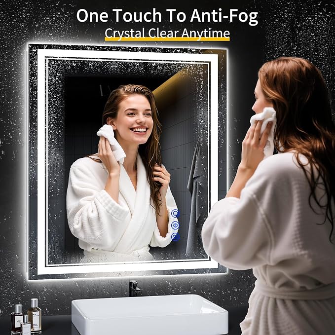 36"x32" LED Bathroom Mirror with Lights,Anti-Fog,3 Color Modes