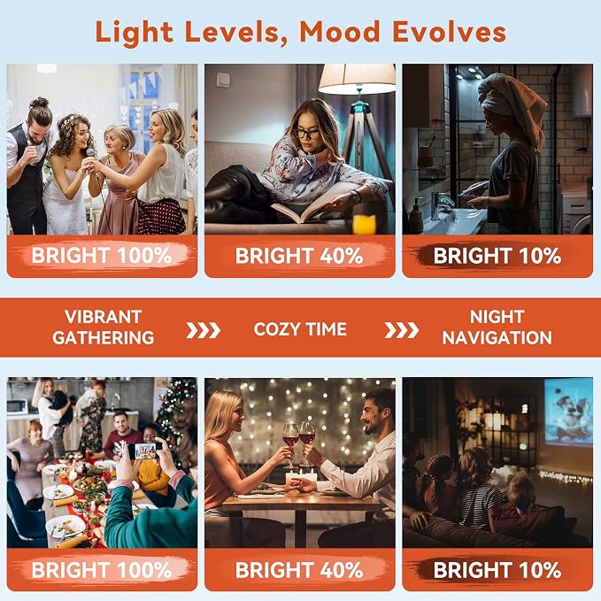 Neporal MagicGlow Rechargeable Light Bulbs with Remote, 3 Colors Shift + Stepless Dimmable Battery Light Bulbs, USB Rechargeable, A19, Up to 24 Hours