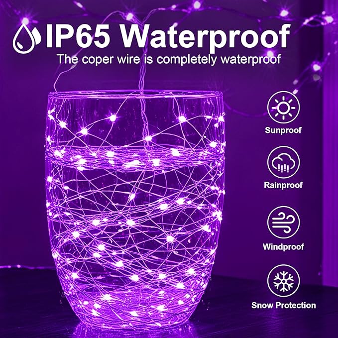 2Pack USB Plug in Fairy String Lights,16ft 50 LED Copper with Remote and Timer, 8 Modes Waterproof Twinkle String Lights Battery Powered for Bedroom Indoor Party Wedding Christmas Decoration (Purple)