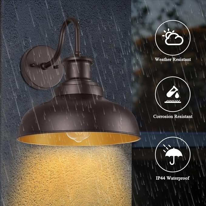Outdoor Barn Lights Outdoor Wall Sconces Farmhouse Exterior Wall Mount Light Vintage Wall Lighting Fixture Industrial Bronze Lantern for Porch Entryway Garage Patio, 2 Pack