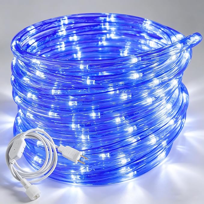50ft Blue Rope Lights, Connectable for Indoor & Outdoor,110V Transparent Flexible Tube Lights,Waterproof LED Rope Lighting For Outside, Deck, Patio, Pool, Camping, Bedroom Decor Landscape Lighting